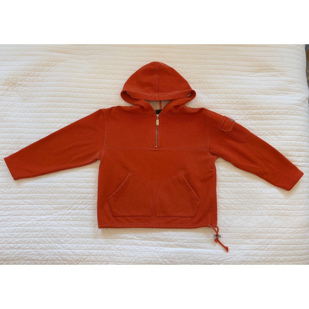 Lizwear Womens Quarter Zip Hoodie Fall Orange Utility Sleeve Pocket Pullover